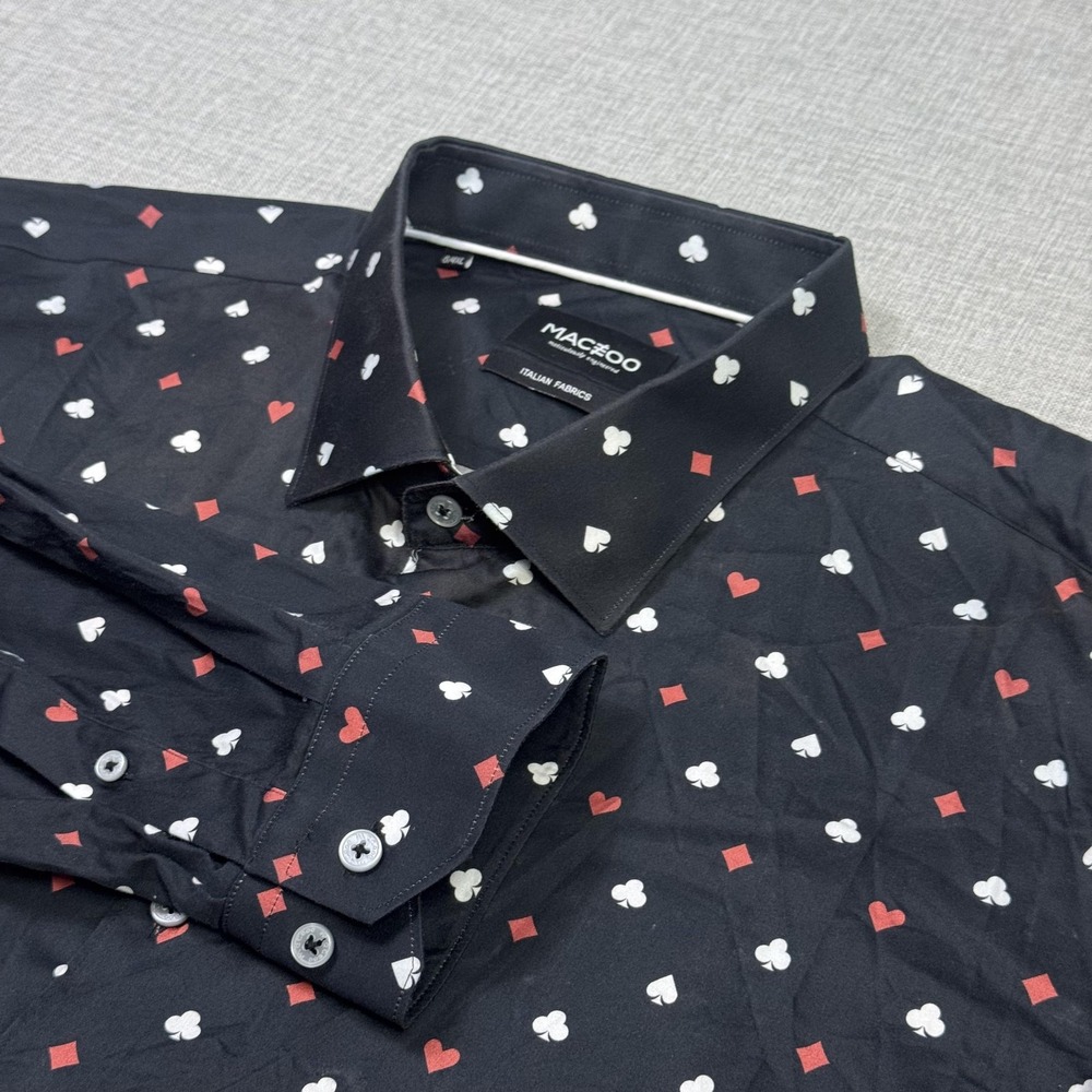 MACEOO Dress Shirt Mens 4XL (8) Black Geometric Point Collar Long Sleeve